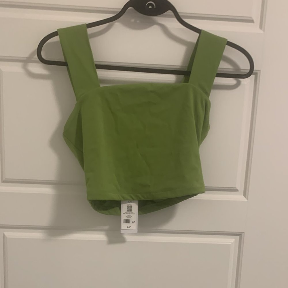 Green crop spaghetti tank top